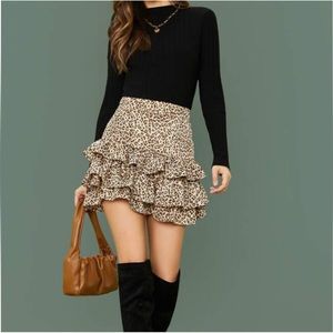 Leopard ruffle animal print skirt